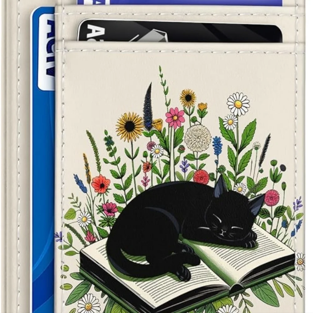 Floral Card Holder with Black Cat Design